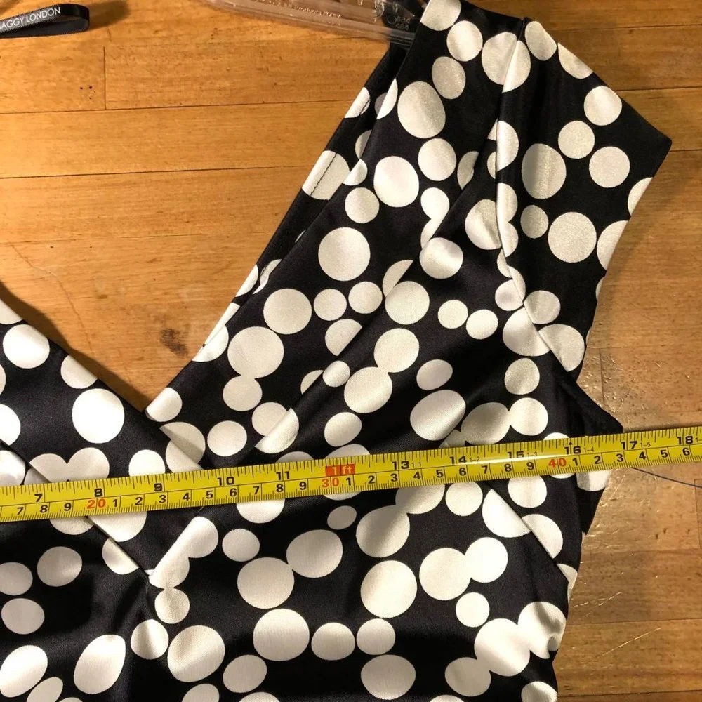 Maggy London Satin Polka Dot MIDI Dress Black and White Size 8 - Picture 10 of 16